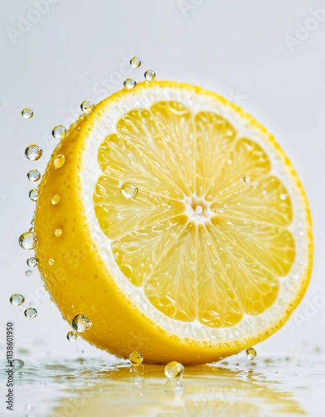 Fototapeta Ripe juicy lemon with water droplets isolated on white background. Generative AI