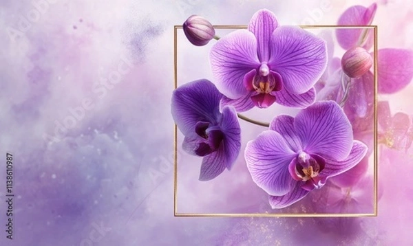 Obraz A purple flower with a gold frame