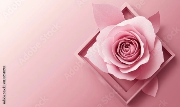 Fototapeta A pink rose is in the center of a square frame