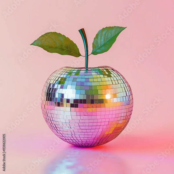Fototapeta Fruit made from disco ball, pastel background, in the style of hyper-realistic photography