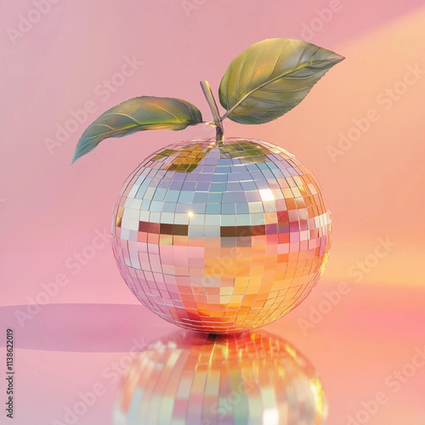 Fototapeta Fruit made from disco ball, pastel background, in the style of hyper-realistic photography