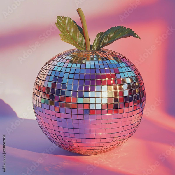 Fototapeta Fruit made from disco ball, pastel background, in the style of hyper-realistic photography