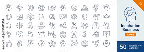 Fototapeta Inspiration icons Pixel perfect. brain, idea, solution, ...	
