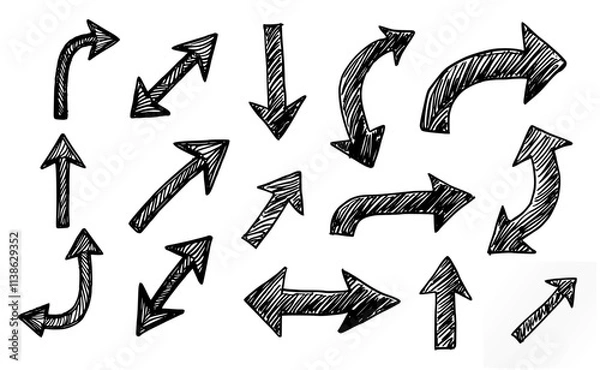 Fototapeta grungy doodle arrows set on white background. vector arrows set for infographic, presentation, direction etc use