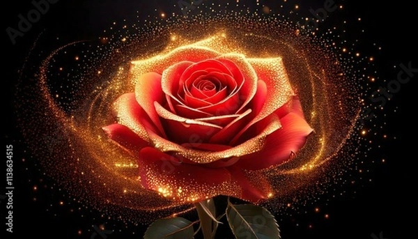 Fototapeta A Rose blooming visualized through Quantum Particle Acceleration, with subatomic particles