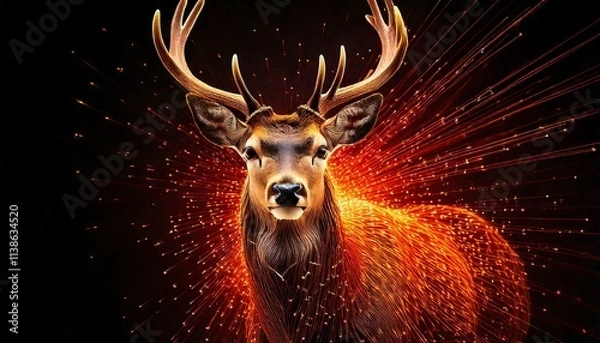 Fototapeta  A deer visualized through Quantum Particle Acceleration, with subatomic particles streaming
