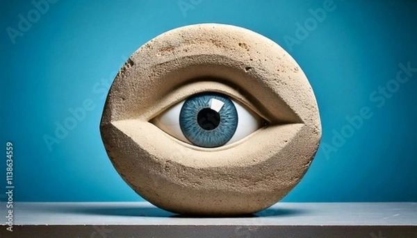 Fototapeta Front view of a sculpture crafted from textured concrete, shaped like a abstract sculpture 