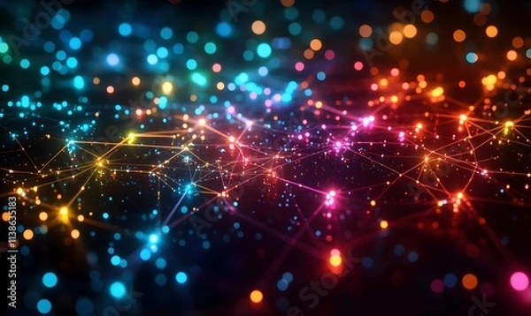 Obraz A futuristic representation of a network grid with a spectrum of colored lights