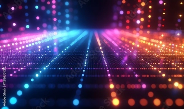 Fototapeta A futuristic representation of a network grid with a spectrum of colored lights