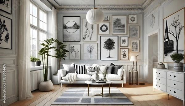 Fototapeta Elegant White Sofa in Cozy Setting