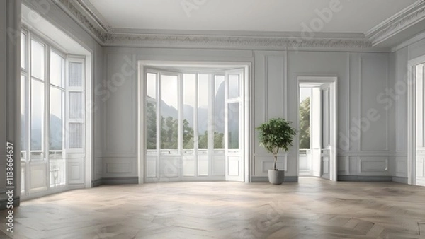 Fototapeta Bright and Airy Room with Large Glass Doors