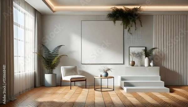 Fototapeta Serene Minimalist Living with Touches of Greenery