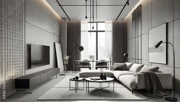 Fototapeta Modern Minimalist Haven with Scenic Mountain Views