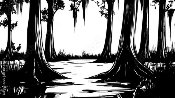 Fototapeta Swamp cypress trees with knees growing in a bayou, Plant Digital Art