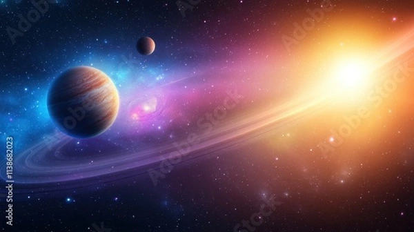 Fototapeta Cosmic Wonders: A Beautiful Display of Celestial Bodies and Colorful Nebulae