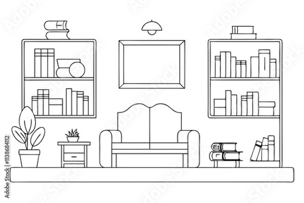 Fototapeta Modern Line Art of a Reading Room Interior A Minimalist Approach