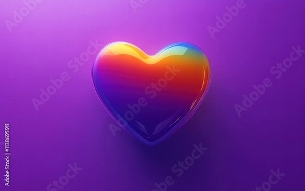 Fototapeta A minimalist digital-style rainbow heart with a soft glow, placed on a bold purple background