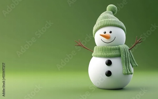 Obraz 3D cute Snowman on bright green background