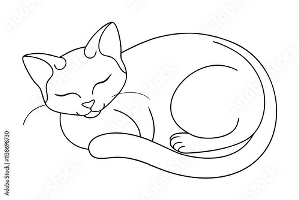 Obraz Peaceful Sleeping Cat Line Drawing Elegant Vector Illustration
