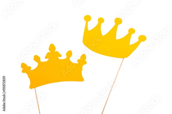 Fototapeta Photo booth props crown isolated on white background. Birthday and Party Set and wedding.