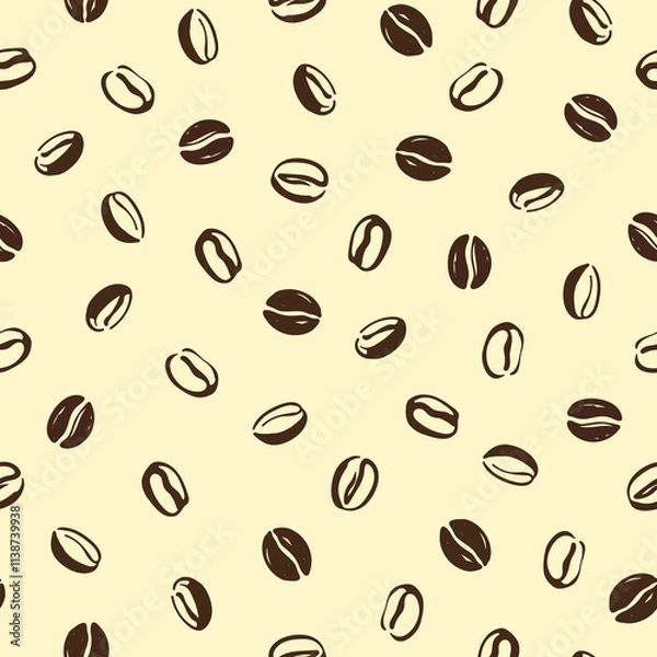 Obraz Seamless doodle coffee beans pattern. Hand drawn vector ilustration