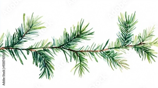 Fototapeta Watercolor Pine Branch: A Festive Touch of Nature