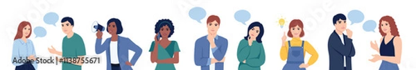 Obraz Set of people talking, thinking, speaking. Flat vector illustration