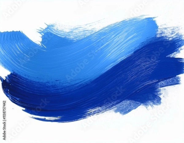 Fototapeta blue paint brush stroke with texture isolated on white