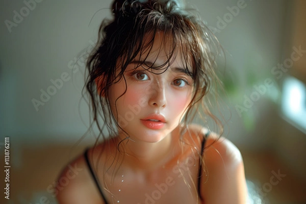 Fototapeta シャワーを浴びた女性