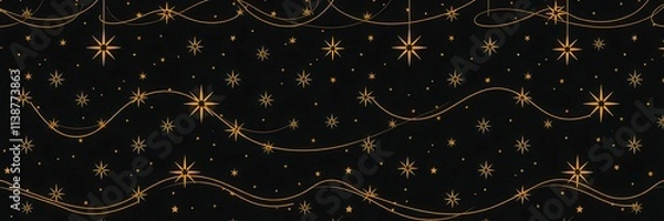 Fototapeta Abstract star Christmas background with golden vector lines, lines, pattern