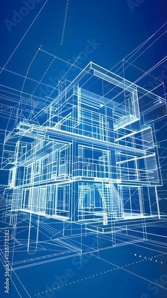 Obraz sustainable architecture blueprints: contemporary residential design showcasing eco-friendly principles. generative ai