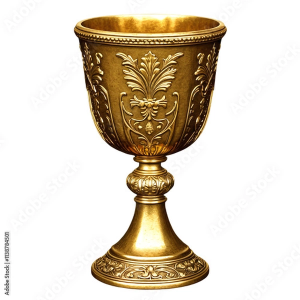 Fototapeta antique golden chalice with a rustic look isolated on transparent background