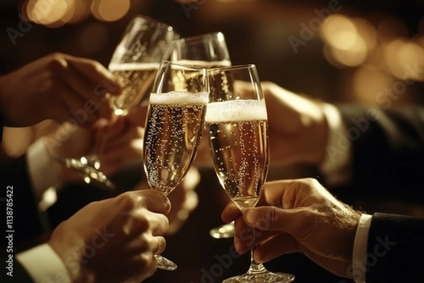 Fototapeta A group entrepreneurs celebrating their business launch with champagne, marking the beginning a successful venture and the realization their goals.