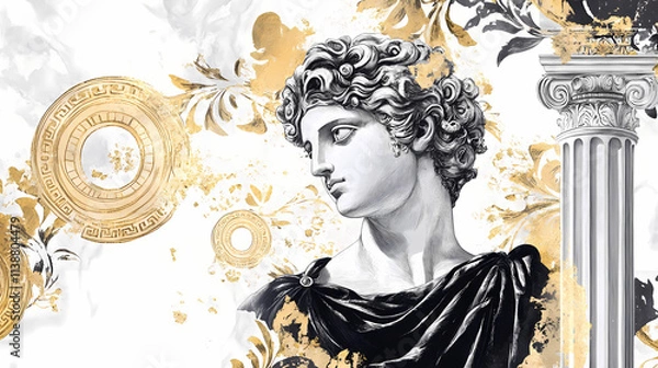Fototapeta Hand painted watercolor of ancient greek art