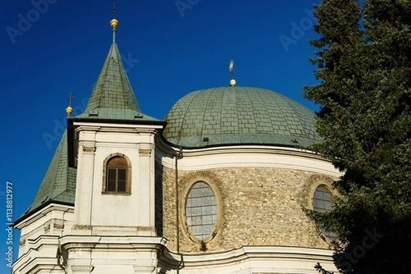 Fototapeta View of the towers and dome of the basilica at sunset. Hostyn. Czech Republic.