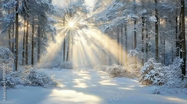 Obraz Rays in winter forest