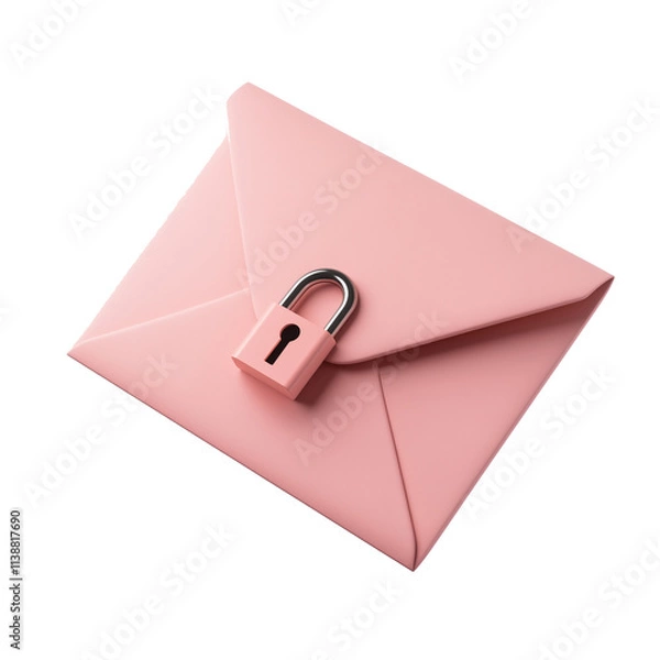 Fototapeta 3D cartoon pink envelope with lock symbolizes secure email communication
