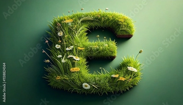 Obraz Grass & Floral Isometric Alphabet - E