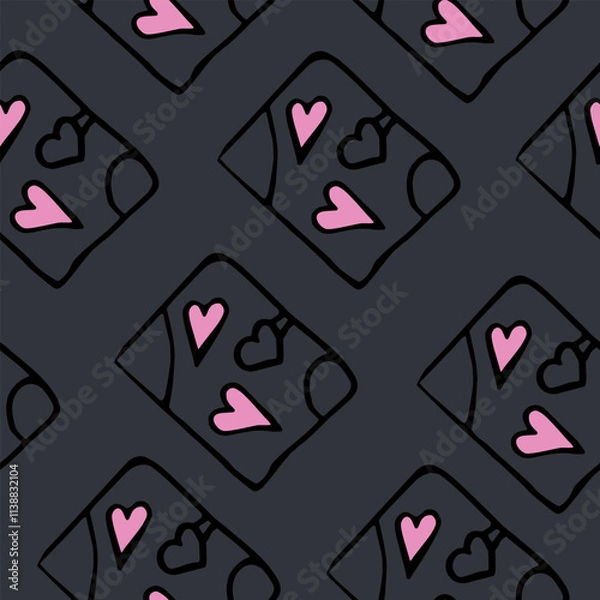 Fototapeta Seamless pattern of notebooks with hearts on a gray background