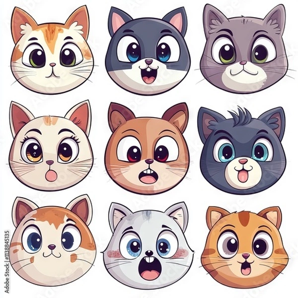 Fototapeta vector sticker cartoon animal faces with exaggerated emotions like happy, sad, shocked, angry, and sleepy  " ai generator "

