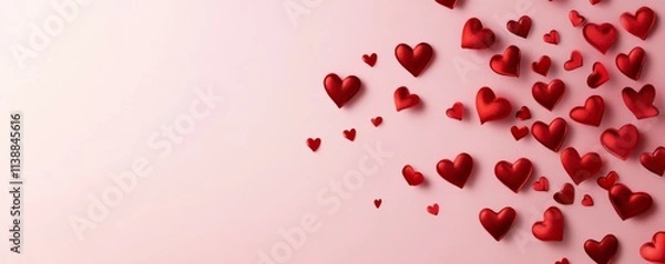 Fototapeta Valentine's day background with red hearts on pink background
