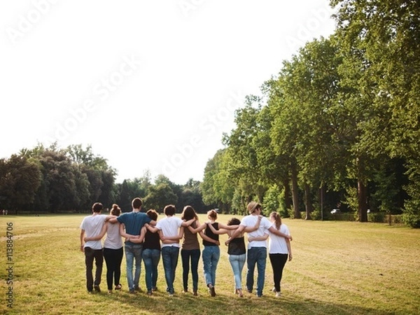 Obraz large group of friends together in a park having fun