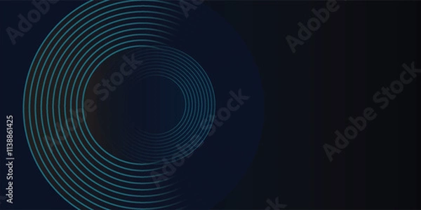 Fototapeta Blue abstract background with glowing circles. Swirl circular lines pattern. Geometric spiral. Twirl element. Modern graphic design. Futuristic technology concept.