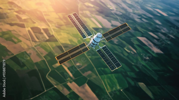 Fototapeta Satellite Technology Tracking Crop Yields: Data-Driven Agriculture with Geospatial Analytics
