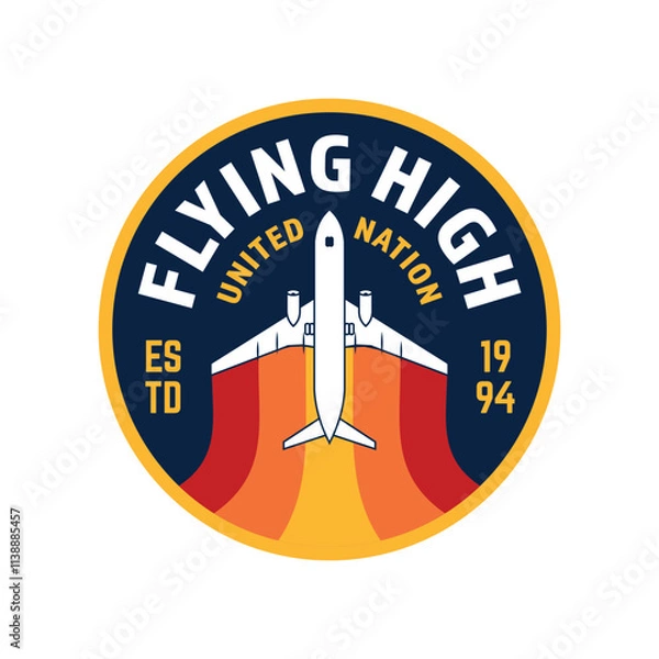 Fototapeta Plane Flying Aviation craft Stickers badge emblem logo Vector illustration