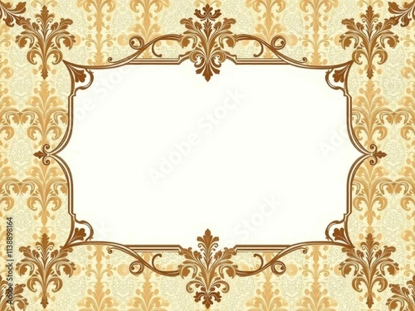 Fototapeta Vintage frames with intricate designs placed against a elegant damask background, antique, classic, backdrop