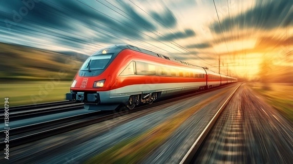 Fototapeta High Speed Train in Motion, Modern Transportation, Fast Travel