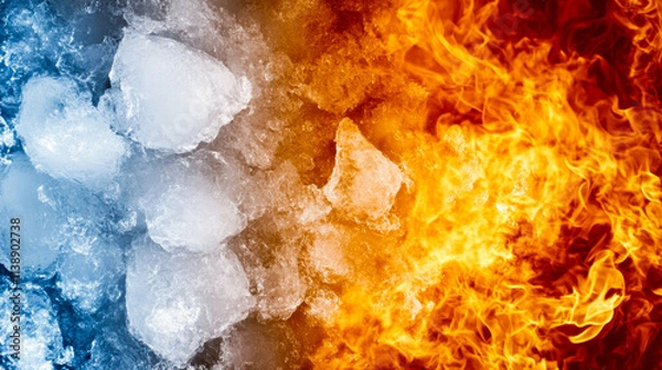 Obraz Visual metaphor of fire and ice with flames and frozen ice in sharp contrast