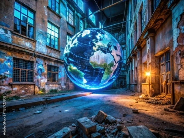 Obraz 4K rotating holographic Earth: a vibrant blue globe animation visualizing global networks.