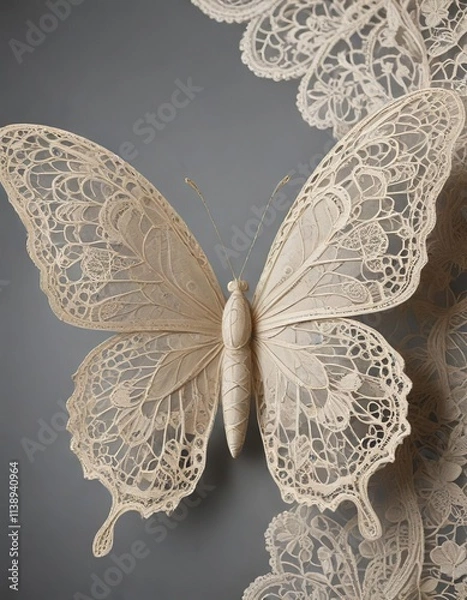 Fototapeta Intricate butterfly shape made from delicate lace fabric, ornate, fancy